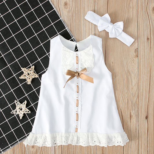 Gabrielle's White sleeveless bowknot dress 0-2Y - Gabriellesboutique
