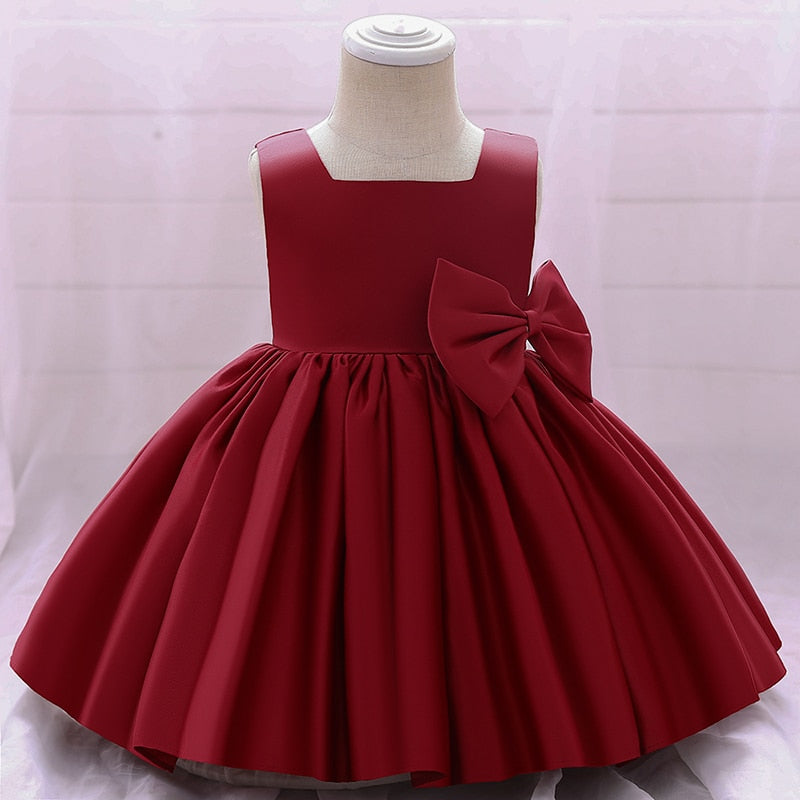 Gabrielle's Side bow Occasion Dark Red Dress 0-3 Y - Gabriellesboutique