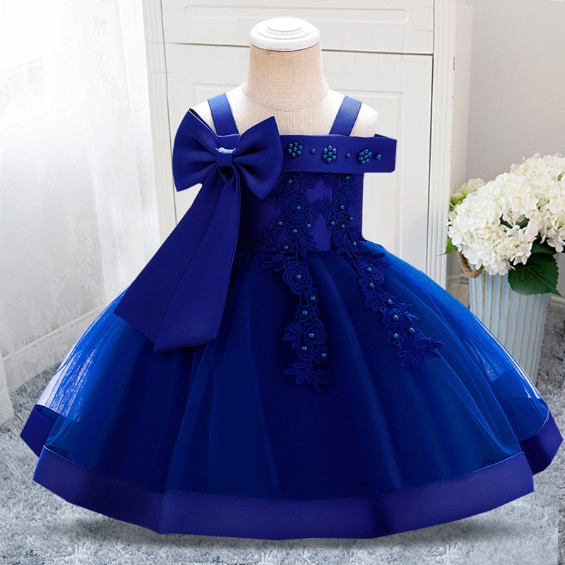 Gaby Summer Flower Bow Royal Blue dress occasion  0-3Y - Gabriellesboutique
