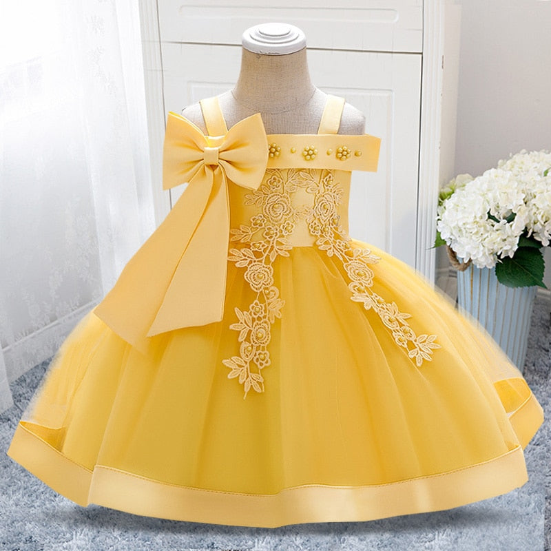 Gaby Summer Flower Yellow Bow dress occasion  0-3Y - Gabriellesboutique