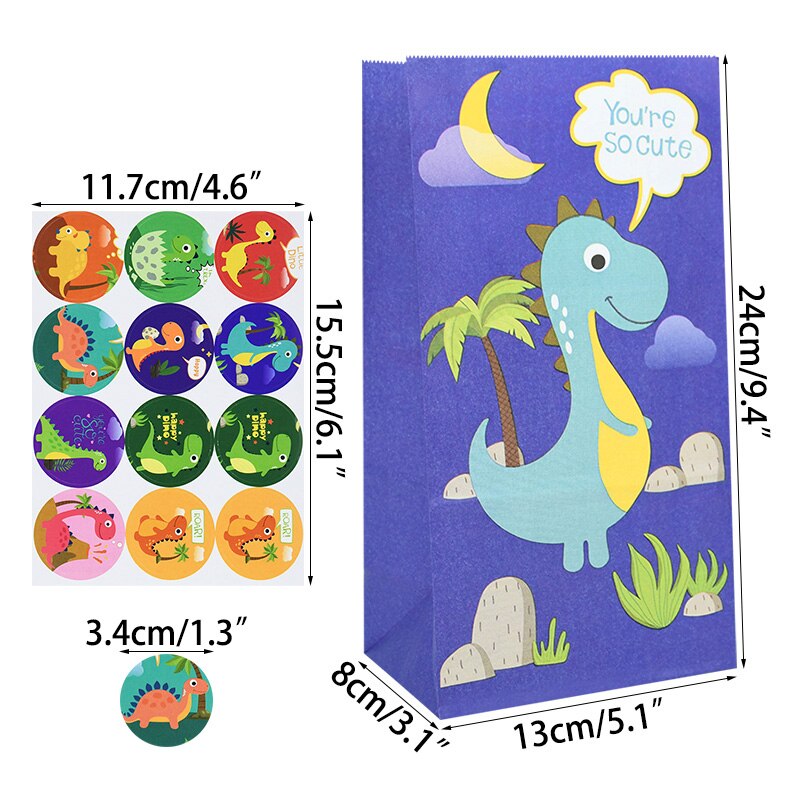 12Pcs Cartoon Dinosour Favor Gift Paper Bags - Gabys Party Bags - Gabriellesboutique