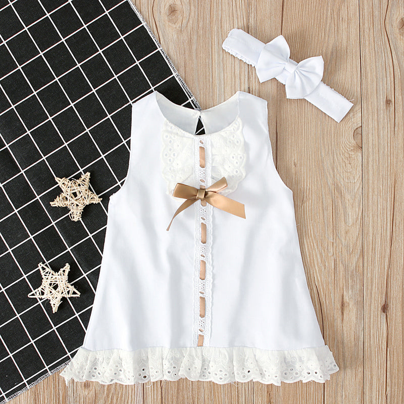 Gabrielle's White sleeveless bowknot dress 0-2Y - Gabriellesboutique