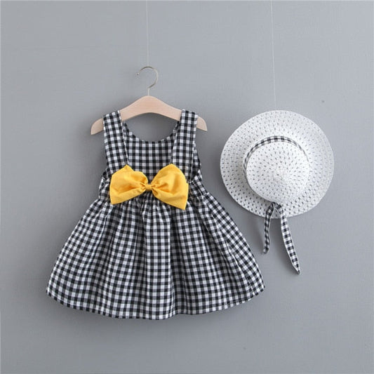 Gabrielle's Black Gingham Bow Dress with Hat 0-2Y
