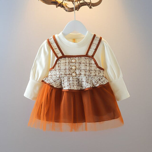Gabrielle Collection: Orange Plaid Long Sleeve Dress 0-2Y - Gabriellesboutique
