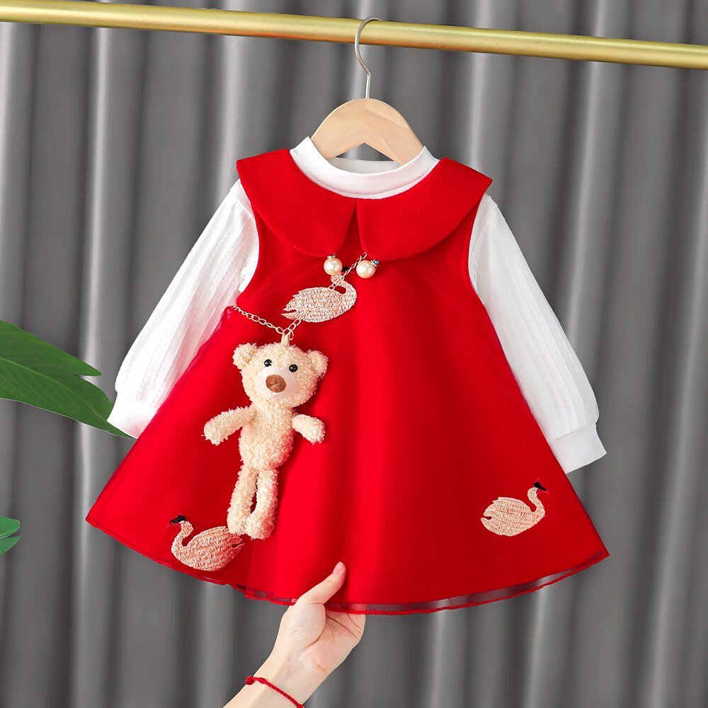Gabrielle's Little Red Riding Hood Dress with Teddy 1-5Y - Gabriellesboutique